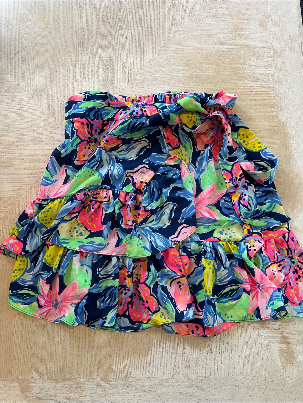 Lilly Pulitzer Navy Floral Tiered Circle Skirt with Neon Accents